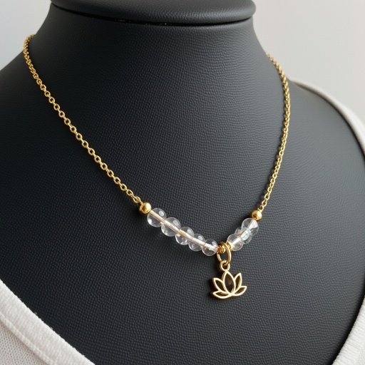 Чокер из натурального кварца с золотой маленькой подвеской в форме лотоса