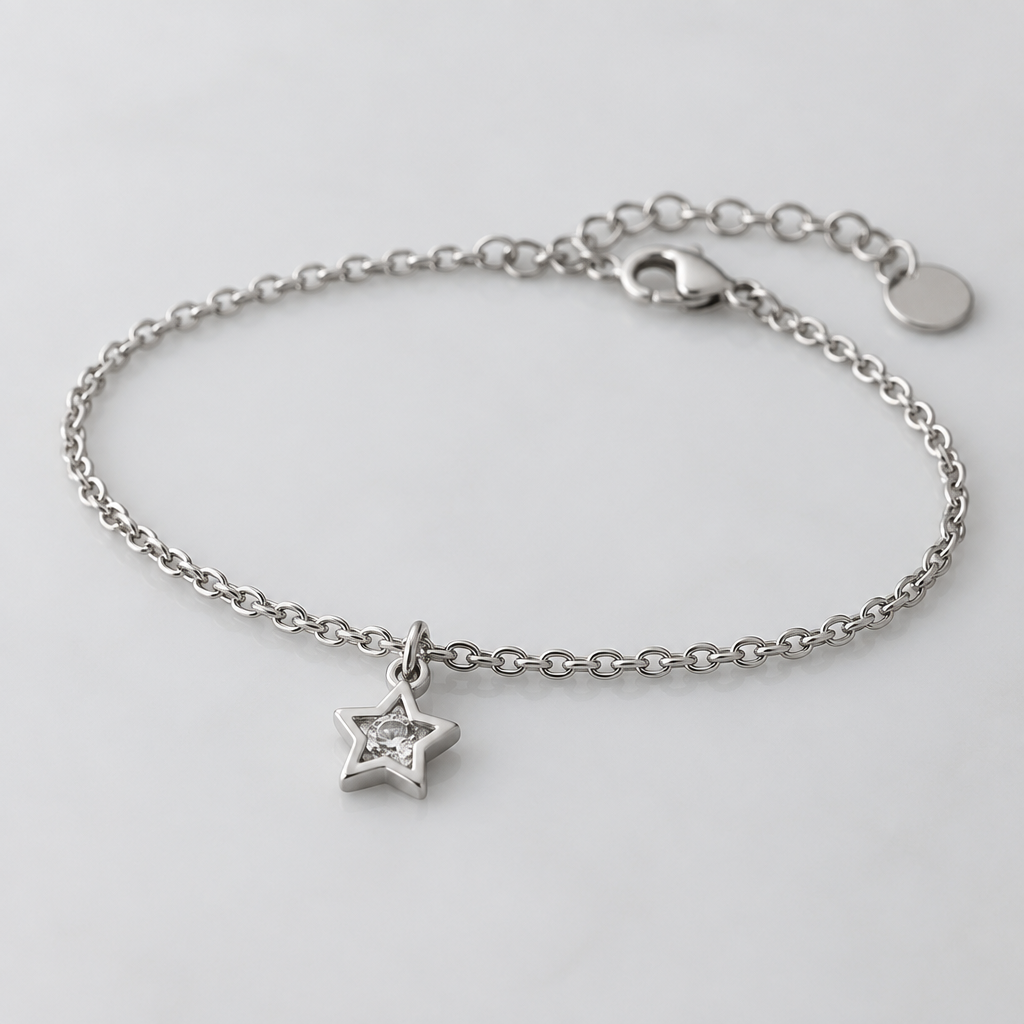 A women's ring, minimalist, simple and delicate, clean lines. un bracelet en acier argenté avec un charmes étoile avec un diamand
photorealistic jewelry design, A women's ring, minimalist, simple and delicate, clean lines. un bracelet en acier argenté avec un charmes étoile avec un diamand, modern style, just the design no text
