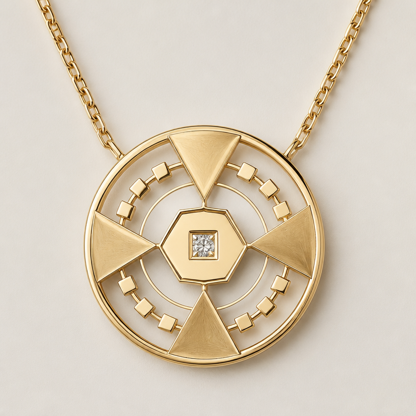 A contemporary women's necklace
using the attached image as a visual reference, create A contemporary women's necklace. photorealistic, just the design no text