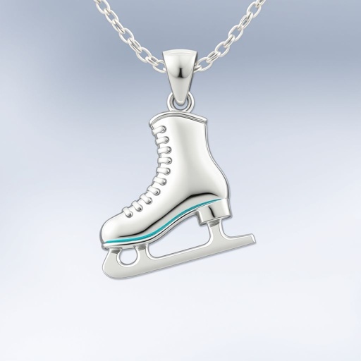 Silver Pendant shape one ice skate with turquoise stripe inside the low thin part blade
