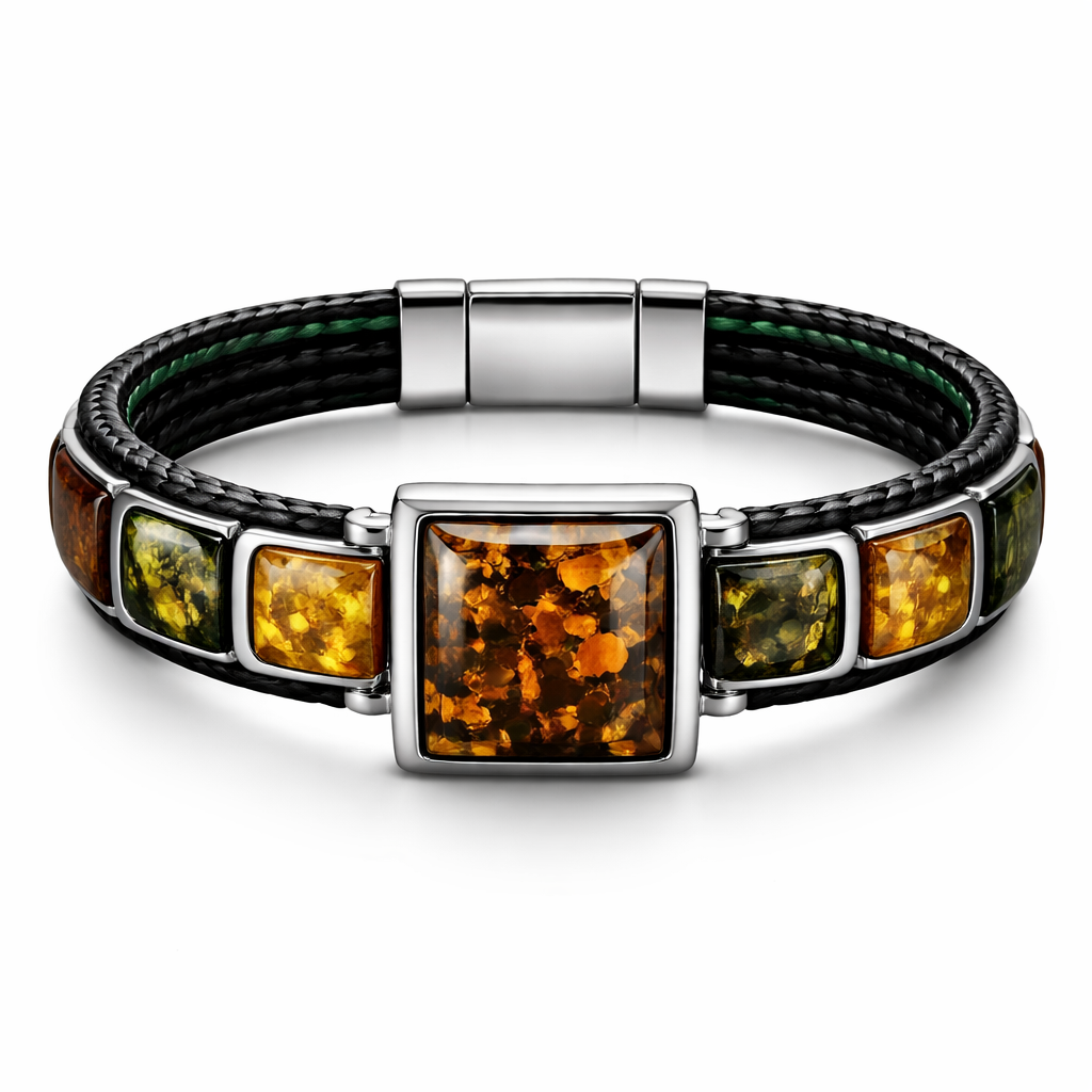 Only Ambers stones bracelet for women green and black sport style ,square in the middle