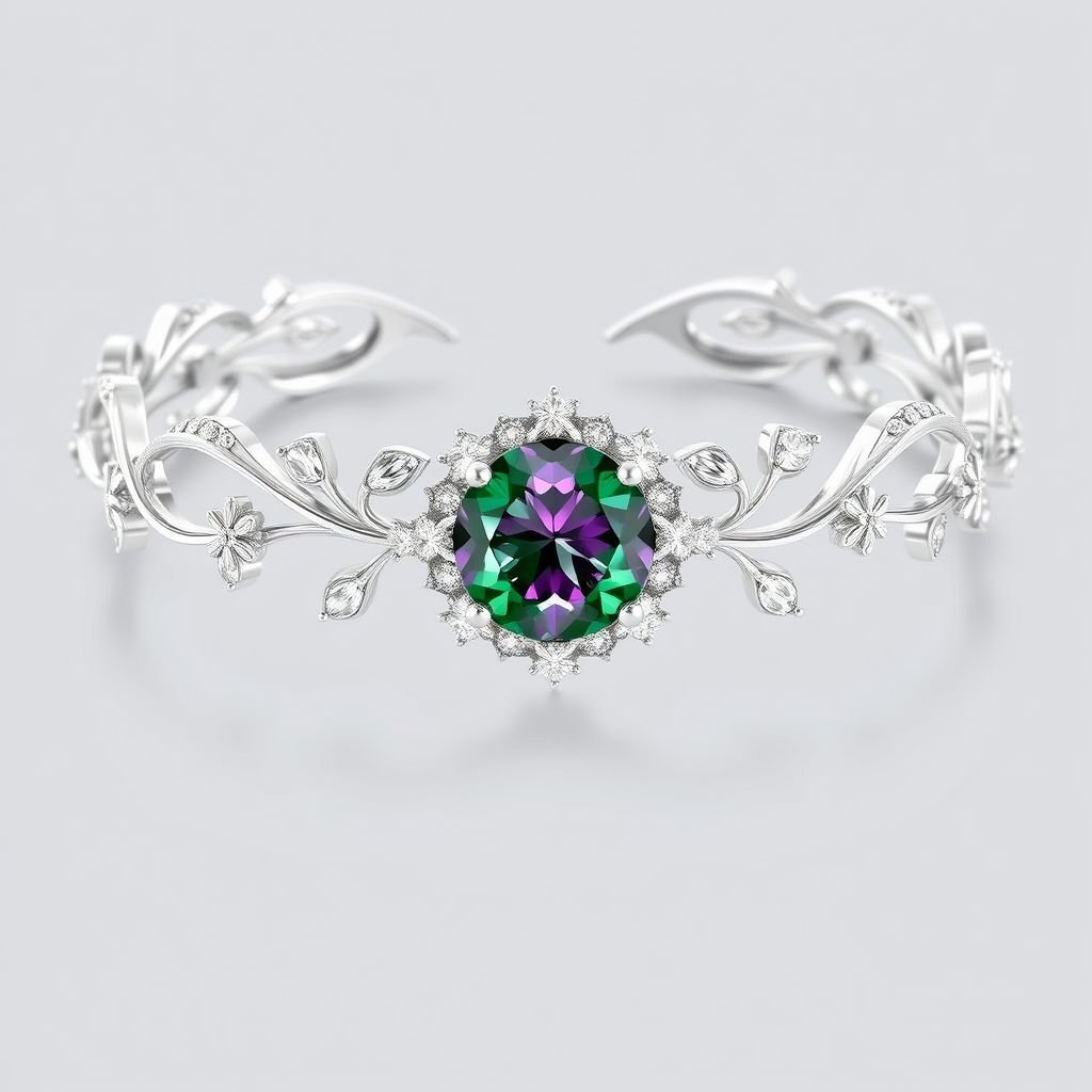 A white gold Alexandrite gemstone rose cut and diamond gemstones trillion, 30, with VVS and D carat bracelet
