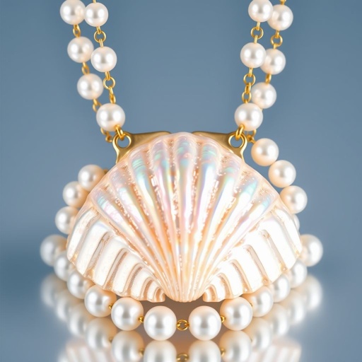 Round shaped Pearls with seashell in middle and 14k gold chain