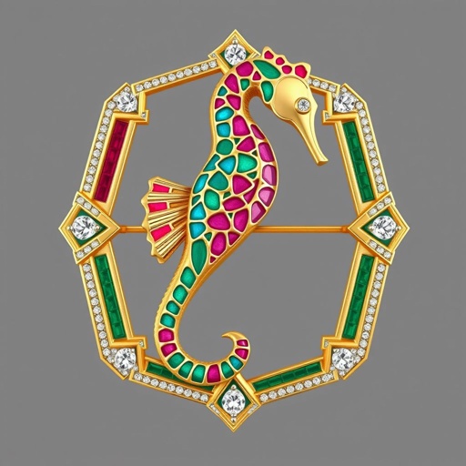 Gold Sea horse with pink an blue and green