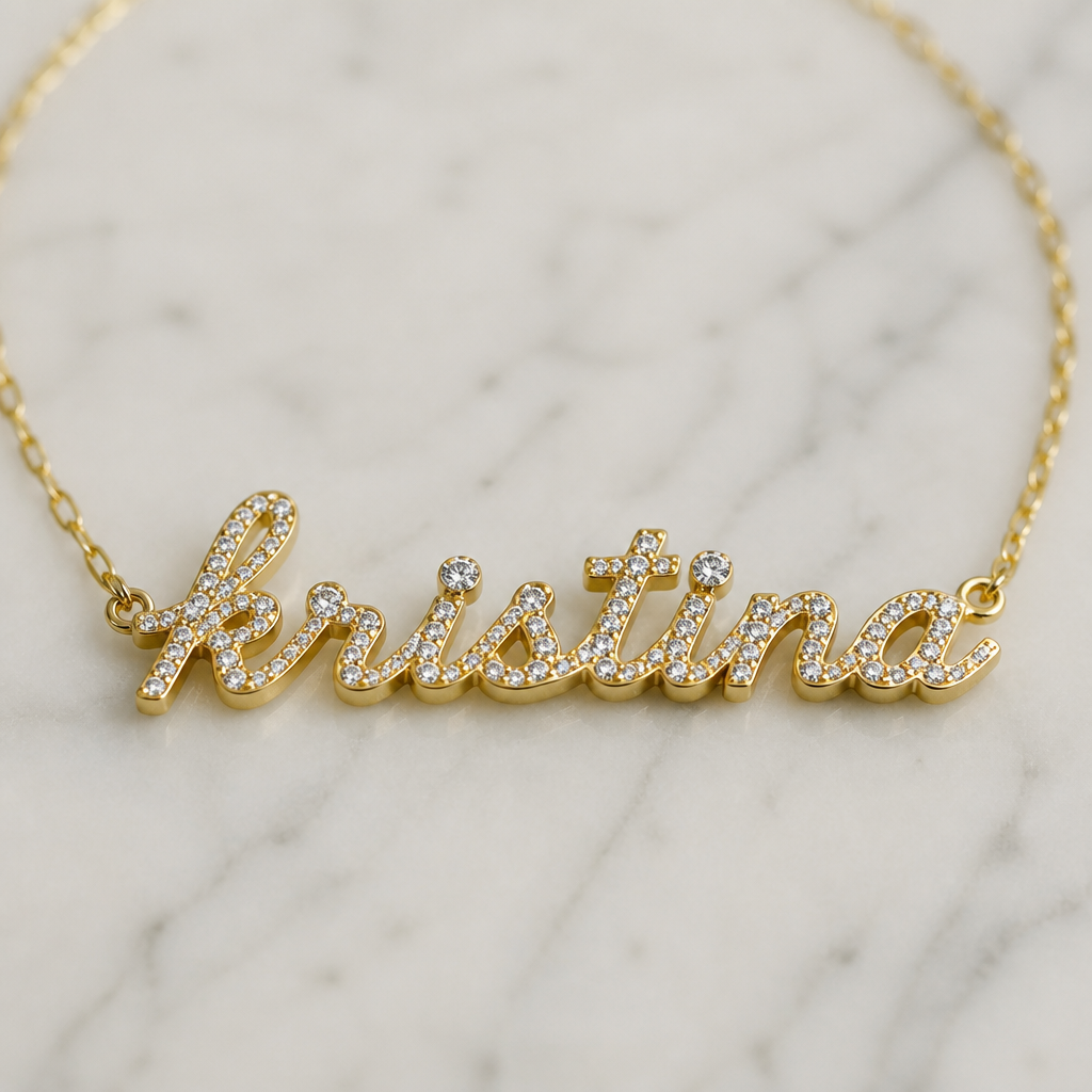 name “kristina” in gold necklace with diamonds
photorealistic jewelry design, name “kristina” in gold necklace with diamonds , just the design no text