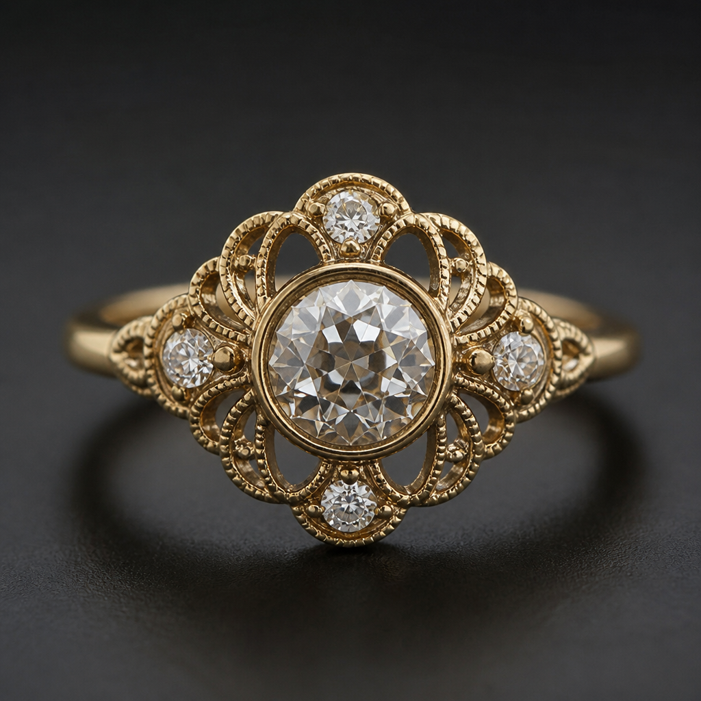 A vintage women's ring
photorealistic jewelry design, A vintage women's ring, vintage style, just the design no text