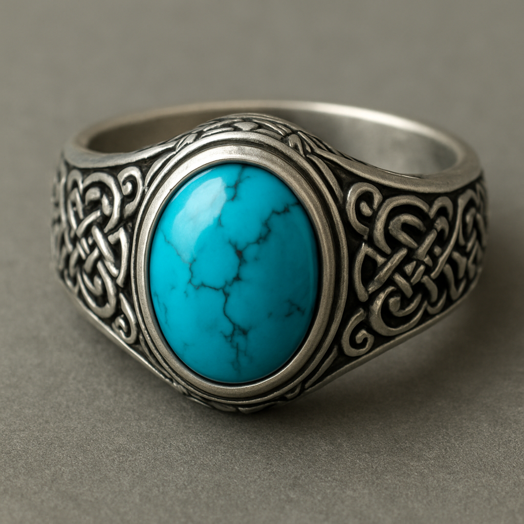 Turquoise cabochon on silver ring