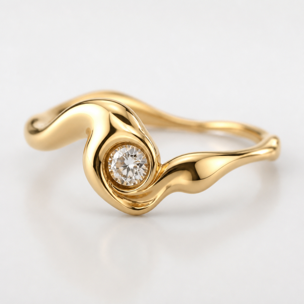 Organic shape add a touch of diamond
photorealistic jewelry design, Organic shape add a touch of diamond
, gold style, just the design no text