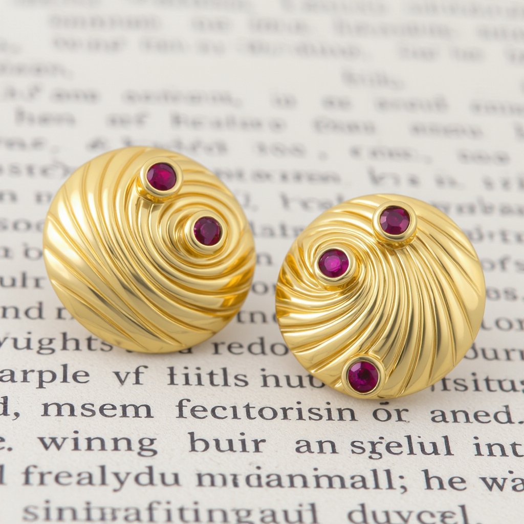 Золотые серьги в виде золотой спиральной ракушки украшенной тремя маленькими камнями 