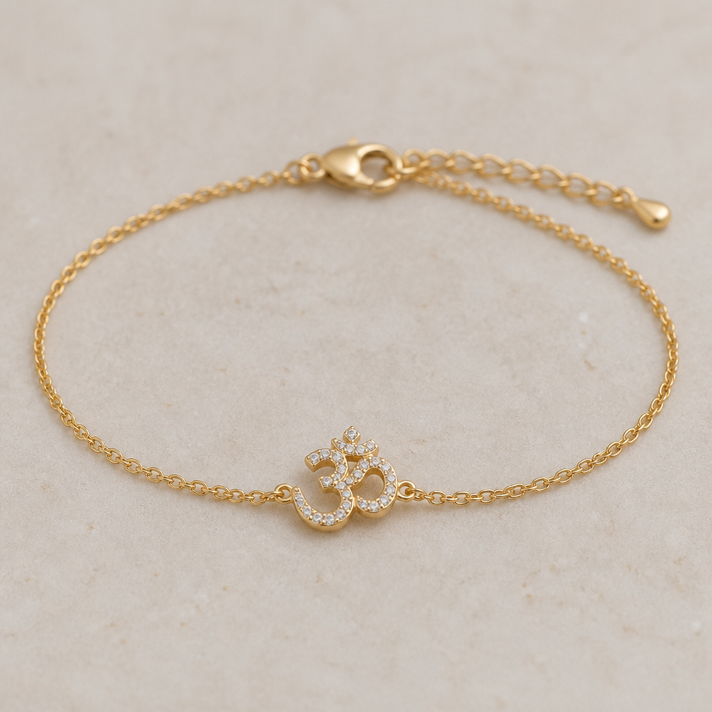 A solitaire women's bracelet suitable for daily wear. make an symbol of om 🕉 in center
photorealistic jewelry design, A solitaire women's bracelet suitable for daily wear. make an symbol of om 🕉 in center, solitaire style, just the design no text