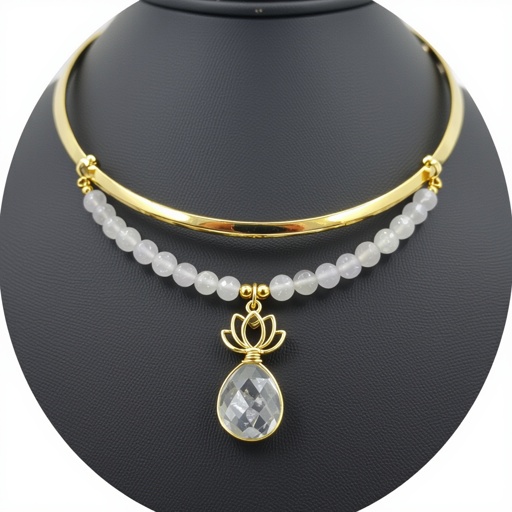 Чокер из натурального необработанного кварца неровной формы бусины с золотой маленькой подвеской в форме лотоса