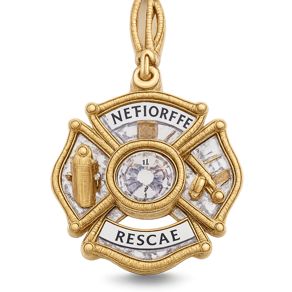 Firefighter Maltese charm two tone gold with a diamond in the center