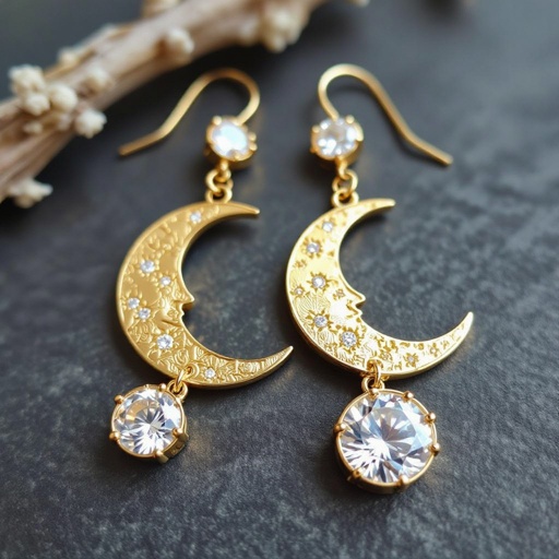 Серьги в золоте без камней фазы луны длинные серьги плавные формы