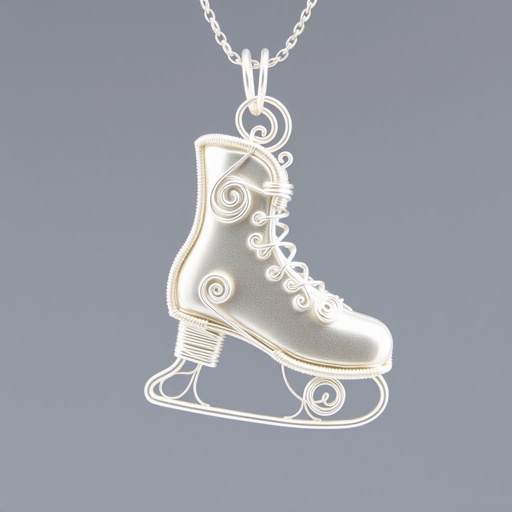 Silver Pendant shape one ice skate with turquoise stripe inside the low thin part blade