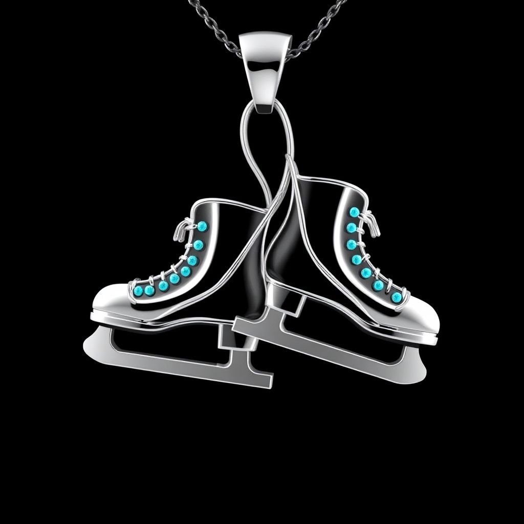 Pendant silver with stylized ice figure skating skates. Remove boots and leave only lowest part of skates. Add turquoise