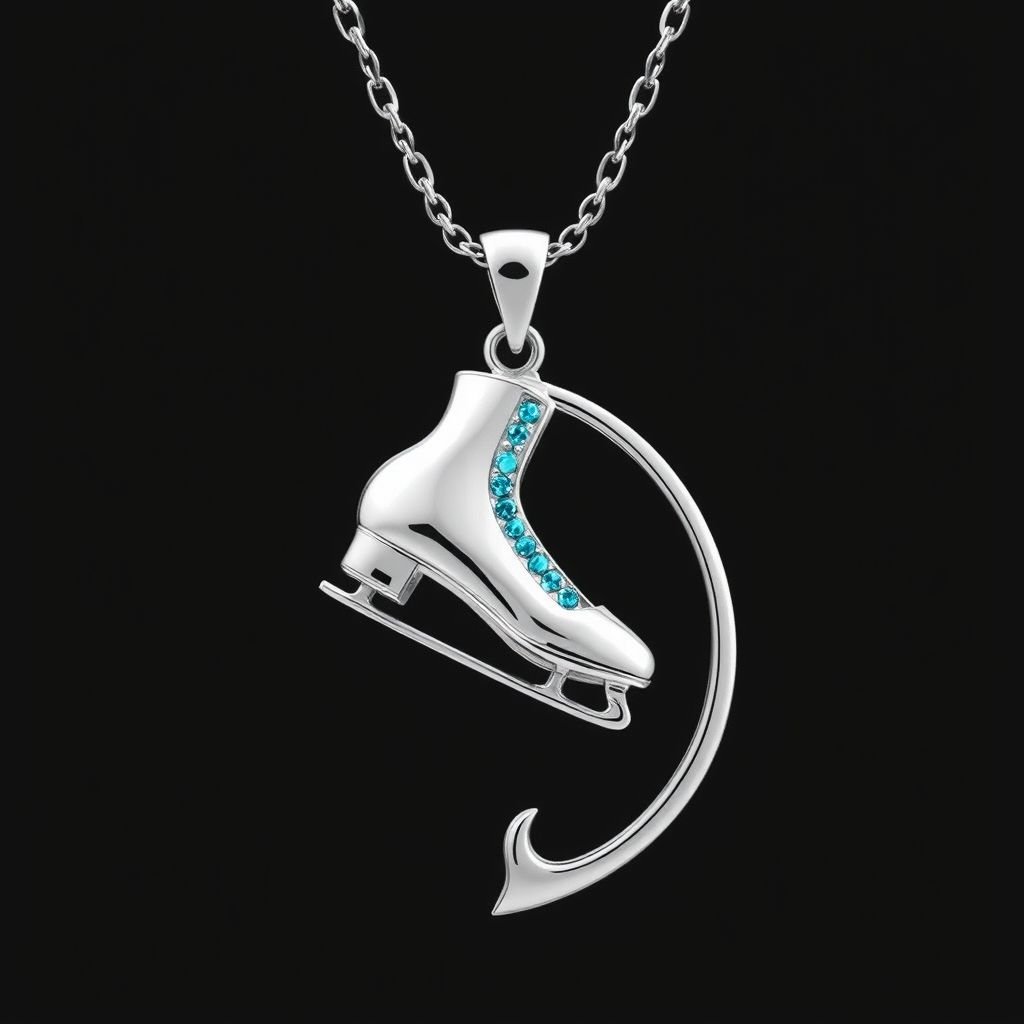 Pendant silver with stylized ice figure skating skates. Remove boots and leave only lowest part of skates. Add turquoise