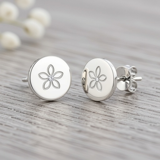 Пуссеты винтовой замок круглый символ цветка жизни с маленьким фианитом по центру