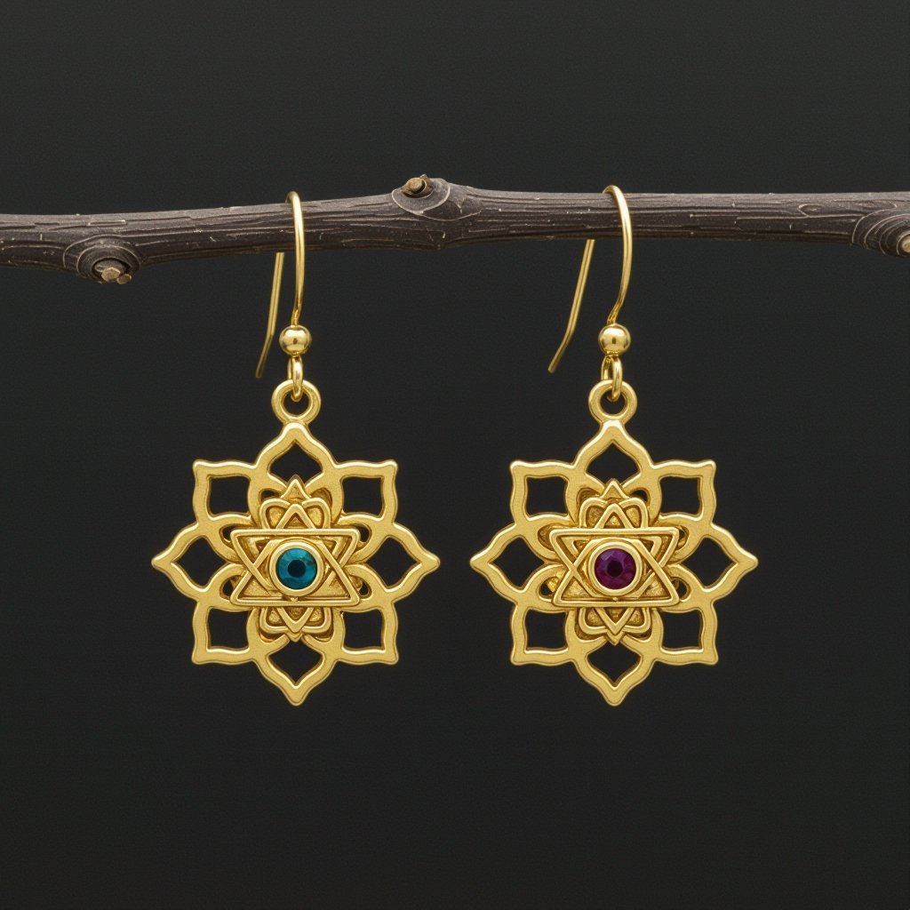  золотые матовые серьги в виде изображения чакры сахасрары