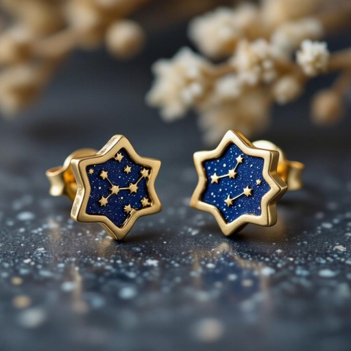 Небольшие золотые матовые серьги в виде созвездия