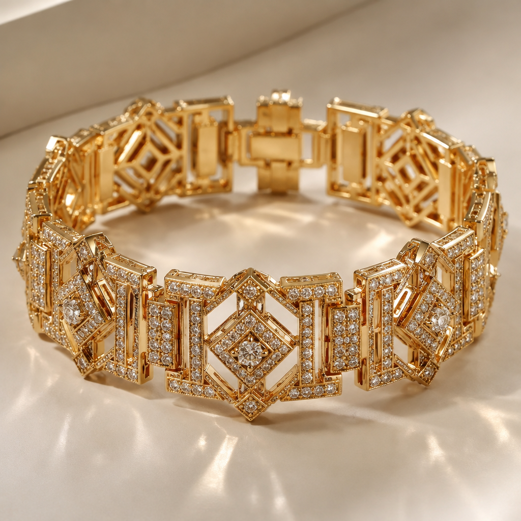 A geometric women's bracelet made of gold, highly ornate, intricate and elaborate, richly detailed
photorealistic jewelry design, A geometric women's bracelet made of gold, highly ornate, intricate and elaborate, richly detailed, geometric style, just the design no text