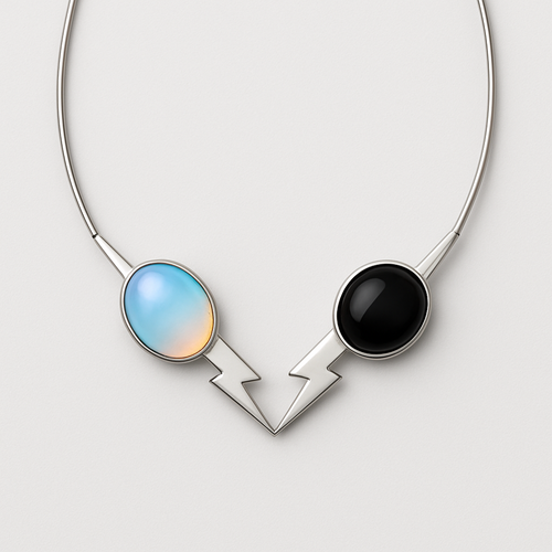 Opalite and onyx collar linked with white gold lightening bolts