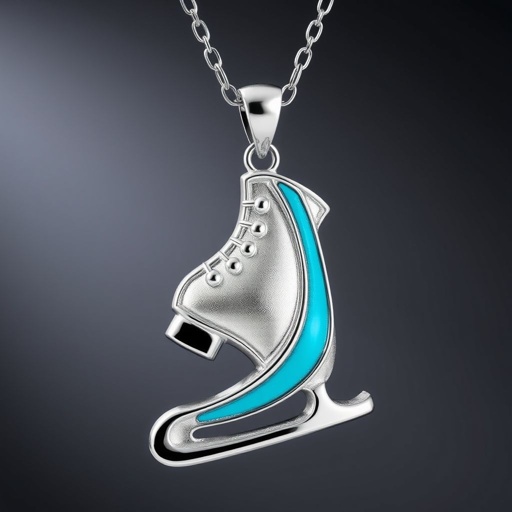 Pendant shape one ice skate with turquoise stripe as the low part