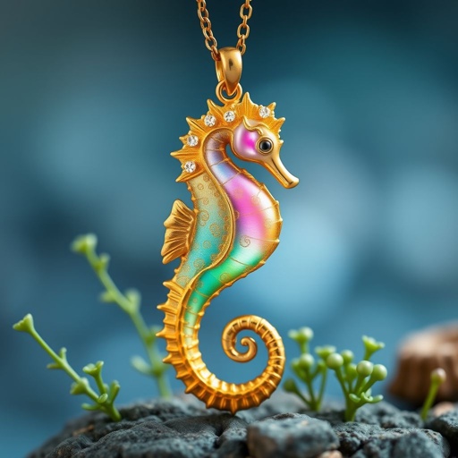 Gold Sea horse with pink an blue and green