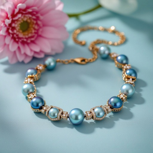 A freshwater blue Pearl Necklace with Celtic knots chains