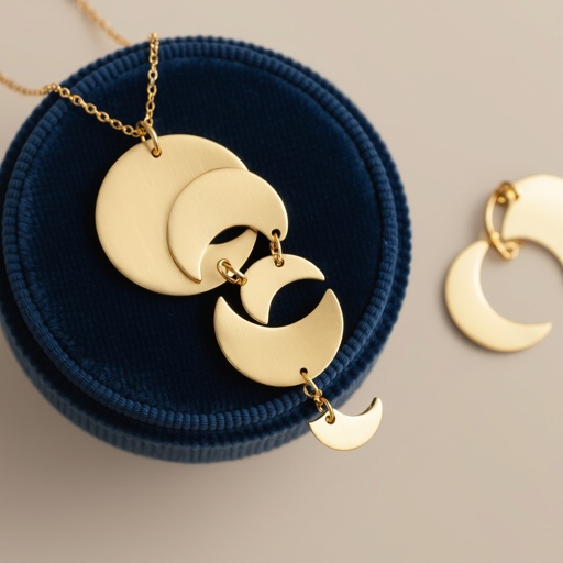Подвеска из трех полумесяцев из матового неровного светлого золота соединенных цепочкой сверху самый широкий полукруг дальше средний и снизу самый маленький