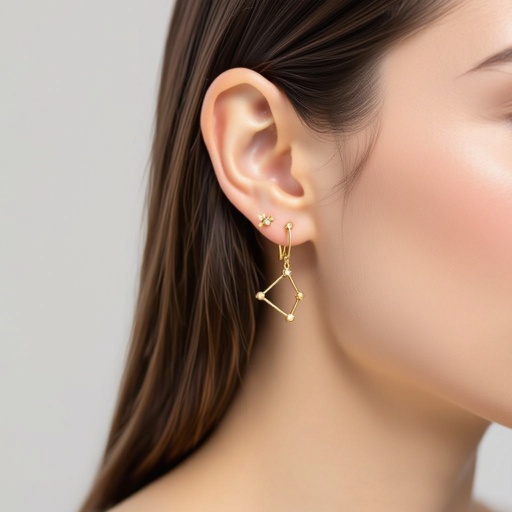 Небольшие золотые матовые серьги в виде созвездия