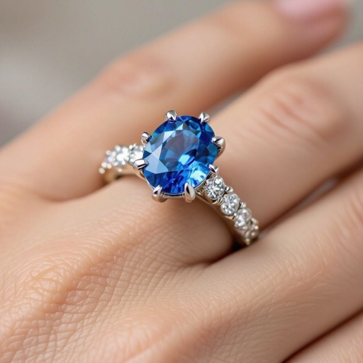 Make White Gold Ring with Oval Shape Vivid Blue Sapphire 