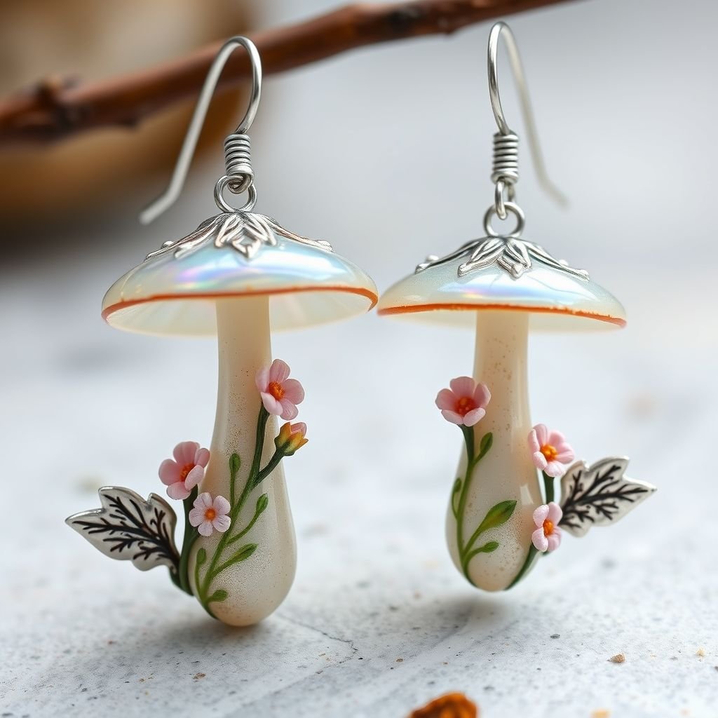 Glass mushroom and flower earrings 