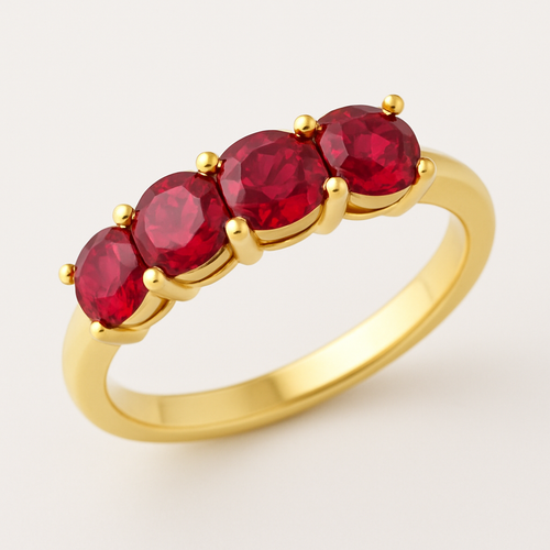 Yellow gold ring with 4 red stones 