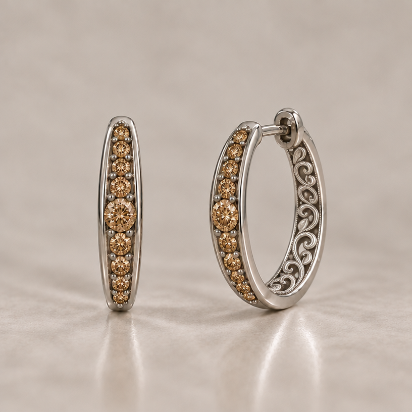 Make the back of earrings ornate
edit the attached jewelry design with these instructions: Make the back of earrings ornate. keep it photorealistic, just the design no text