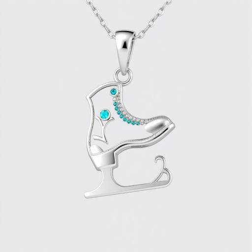 Pendant silver with stylized ice figure skating single skate  . Remove boots and leave only lowest part of skates. Add turquoise