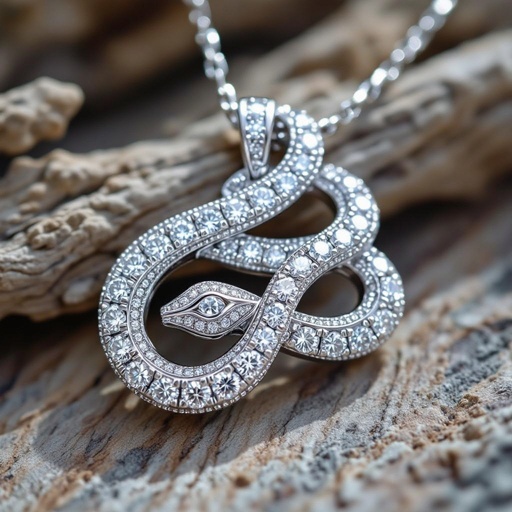Gomatric architect pendant of snake shape diamonds white