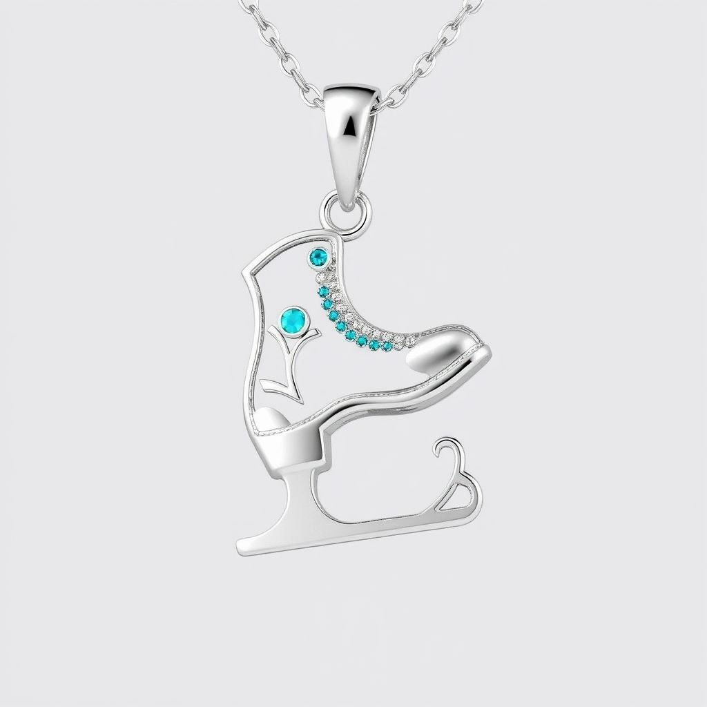 Pendant silver with stylized ice figure skating single skate . Remove boots and leave only lowest part of skates. Add turquoise