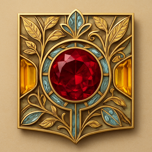 Ruby with citrine and topaz inlays with nature themes