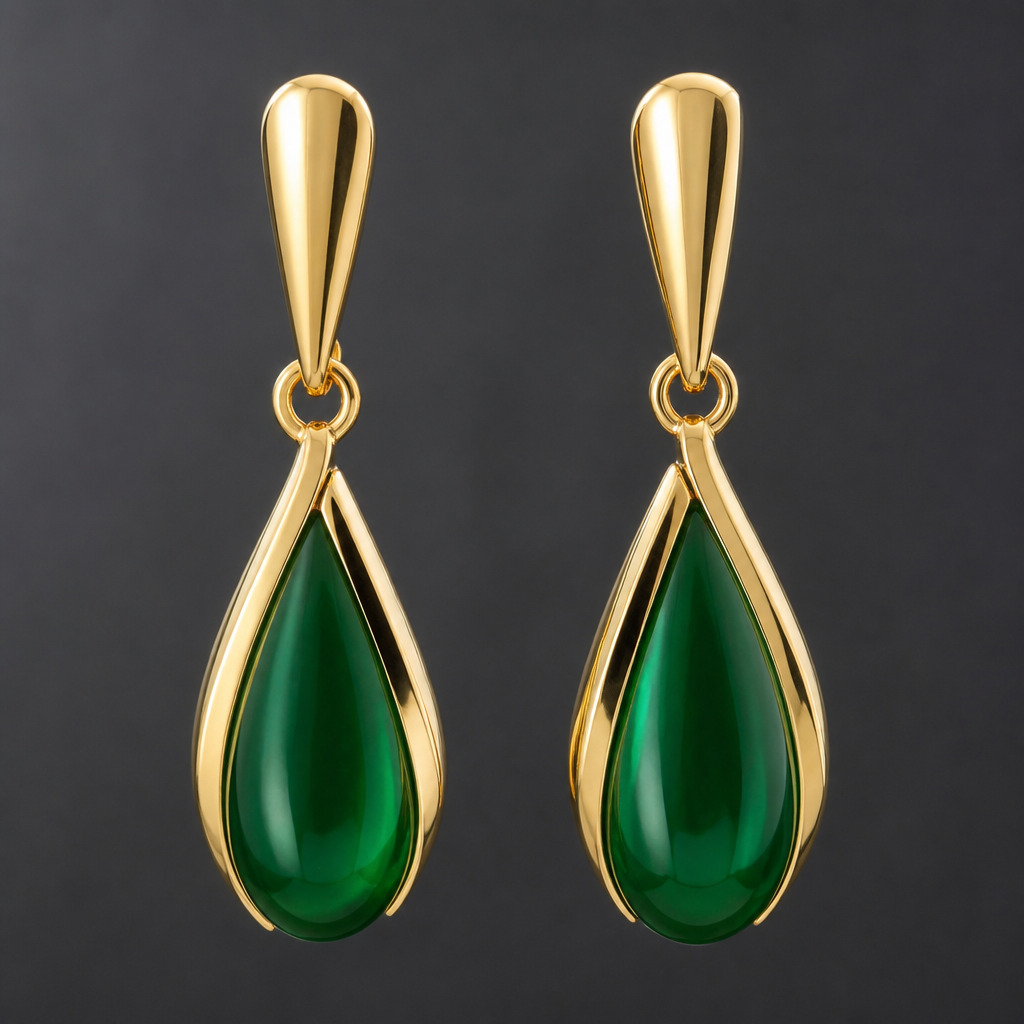 Gold and green earrings
photorealistic jewelry design, Gold and green earrings , modern style, just the design no text