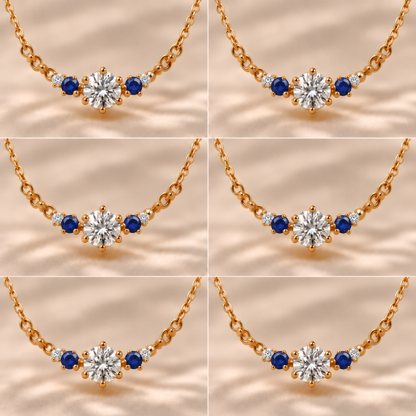 Include the sapphires
edit the attached jewelry design with these instructions: Include the sapphires. keep it photorealistic, just the design no text