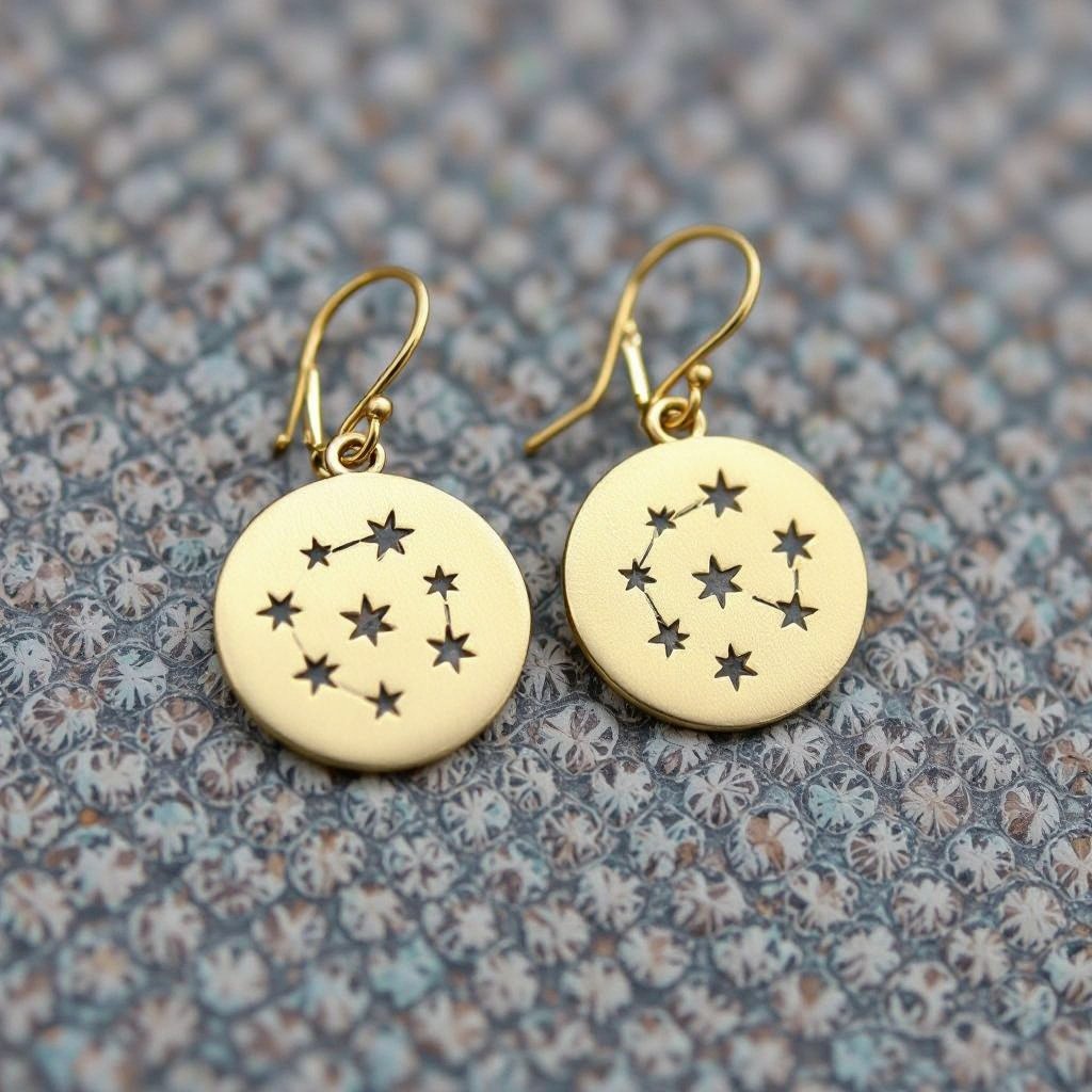 Небольшие золотые матовые серьги в виде созвездия