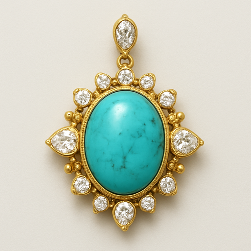 oval turquise pendant usingg pear marquise round diamond