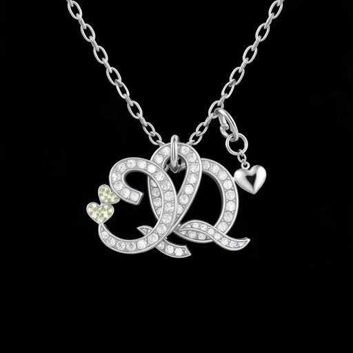 silver necklace with the pendant in letter SQ in a unique way with white  stones. Make it cute