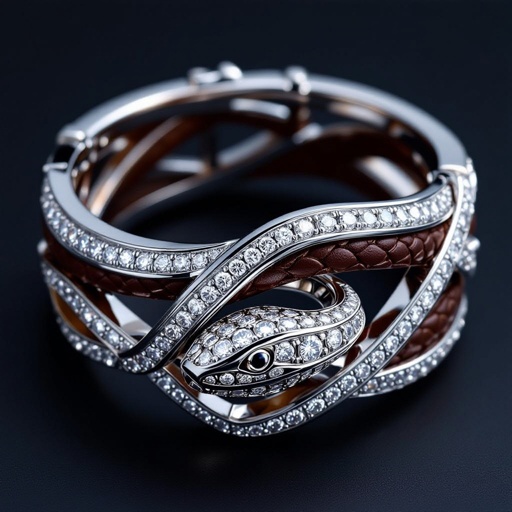 Pendant Geomatric snake leather with diamonds of architecture shapes and edges of bracelet banglea