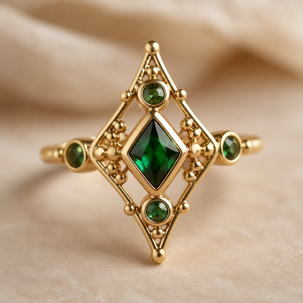 Gold and green ring
photorealistic jewelry design, Gold and green ring , bohemian style, just the design no text