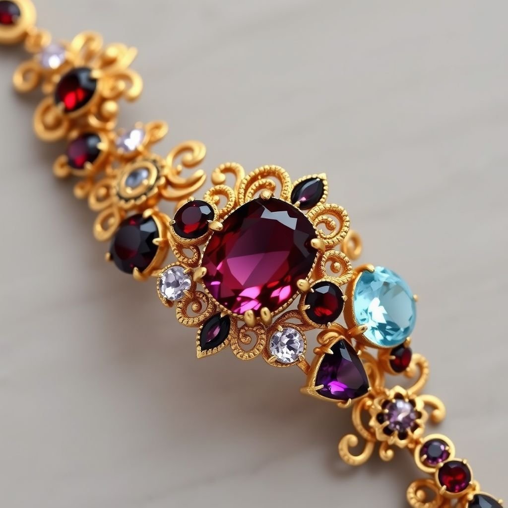 With semiprecious stones