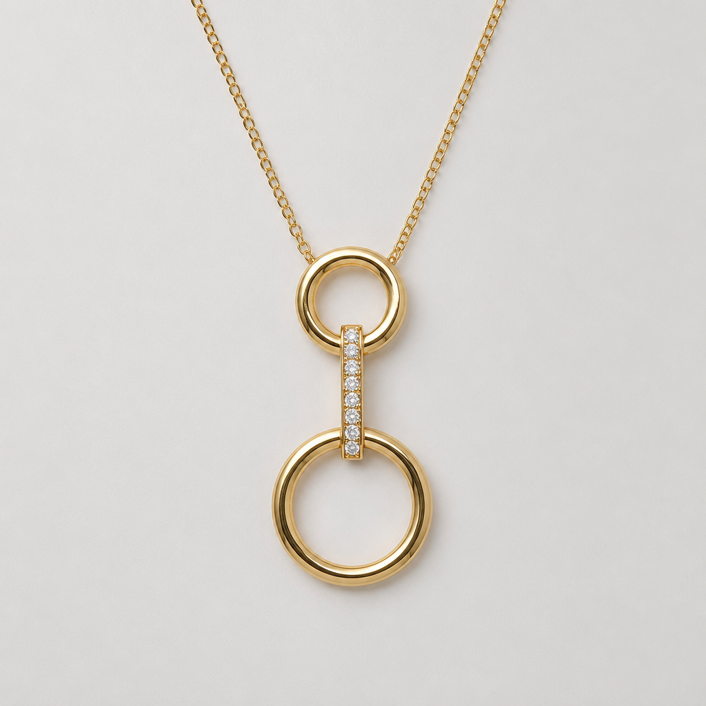 A women's pendant. collier avec 2 cercles sans diamand, relié par une ligne de diamands
photorealistic jewelry design, A women's pendant. collier avec 2 cercles sans diamand, relié par une ligne de diamands, modern style, just the design no text