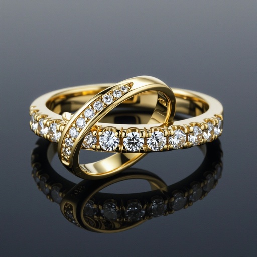 Gold wedding alliance with diamonds set in beads setting