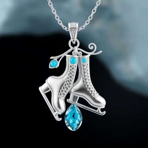 Pendant silver with stylized ice figure skating skates. Remove boots and leave only lowest part of skates. Add turquoise