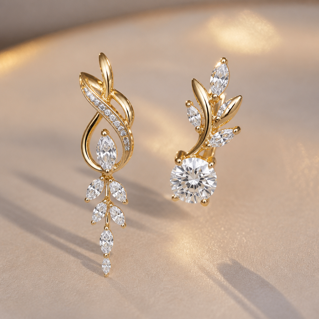 Asymmetrical earrings, sparkling and gold
photorealistic jewelry design, Asymmetrical earrings, sparkling and gold, luxury style, just the design no text